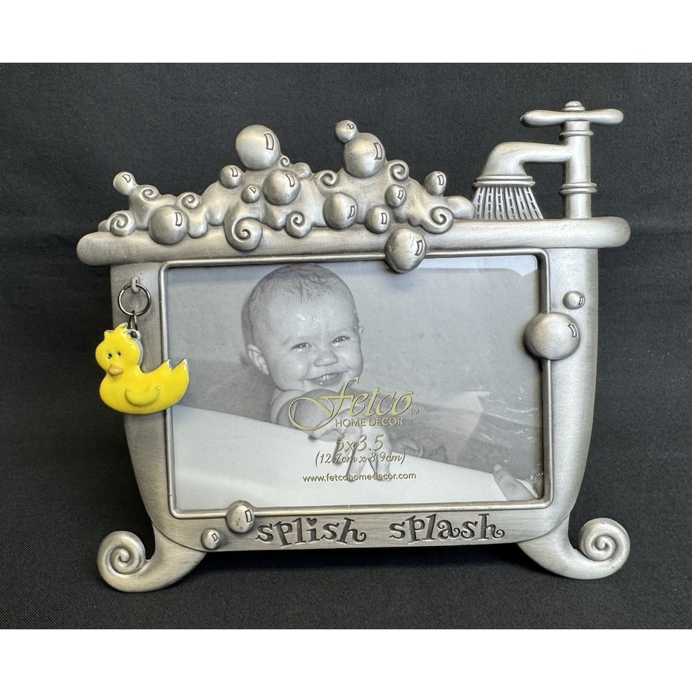 Fetco Home Decor Bathtub Picture Frame Splish Splash Yellow Duckling Bubbles 5X3